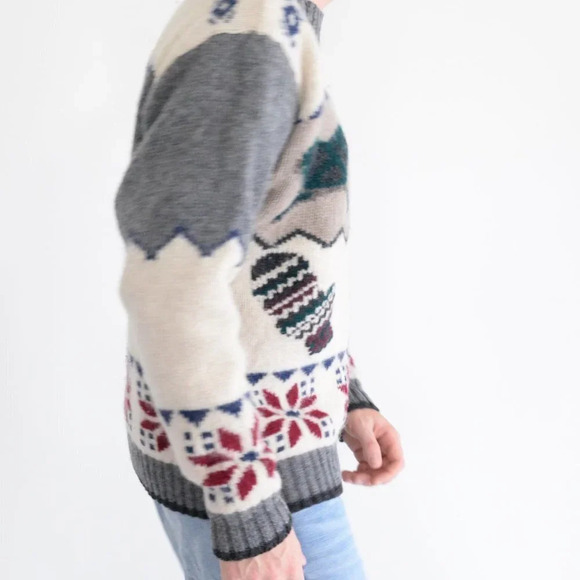 Vintage Muskoka Lakes Grey & Cream 100% Shetland Wool "Winter" Design Size Large - Picture 3 of 13